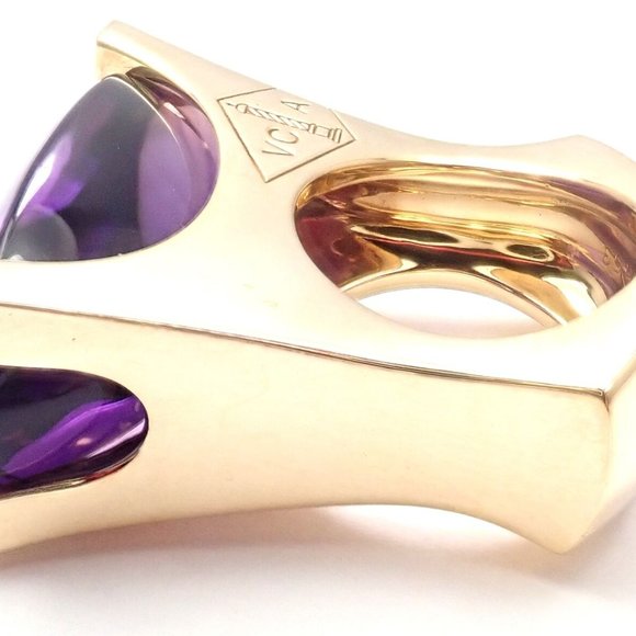 Rare! Authentic Van Cleef & Arpels 18k Yellow Gold Diamond Large Amethyst Ring - Picture 7 of 12